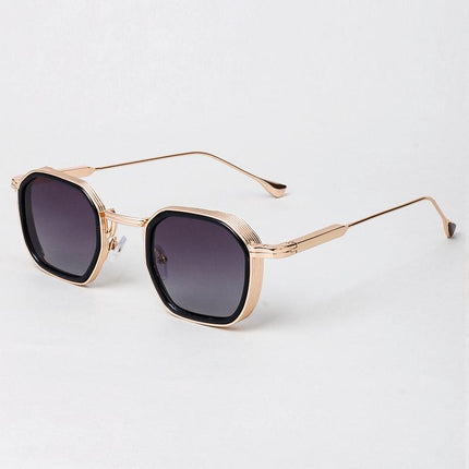 Anteojos de sol Alain Delon metálicos dorados, lentes oscuras UV400 para hombres, diseño minimalista francés.