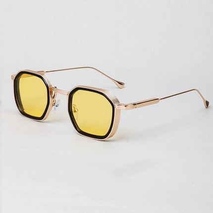 Anteojos de sol Alain Delon, montura metálica dorada, lentes amarillas, diseño elegante para uso diario
