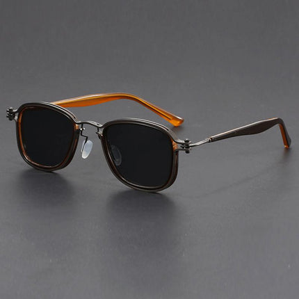 Anteojos de sol unisex Kravitz Square, armazón metálico grueso negro, lentes cuadrados, protección UV400.