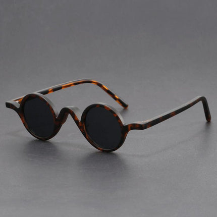 Anteojos de sol redondos retro, armazón de acetato esculpido marrón, diseño Warhol, unisex.