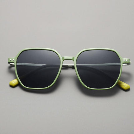 Anteojos de sol Tom Anderson de acetato verde mate con protección UV400, estilo cuadrado y patillas metálicas, unisex.