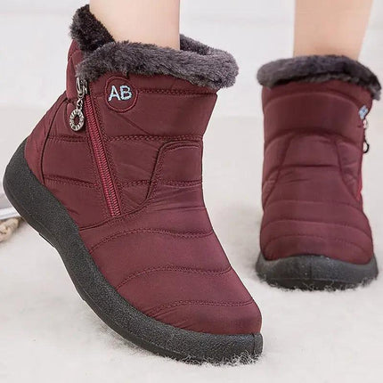Botas impermeables bordó con abrigo de felpa, diseño moderno para invierno, mujer.