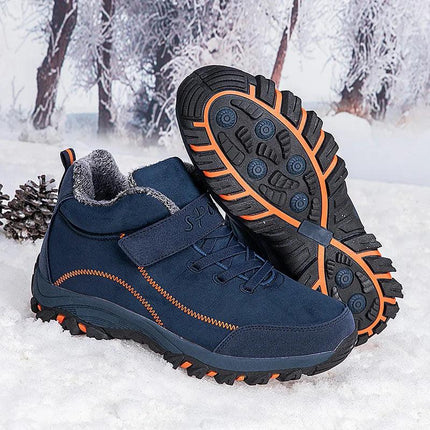 Botas de invierno para mujeres, color azul marino, con forro polar cálido y suela antideslizante, ideales para el frío.