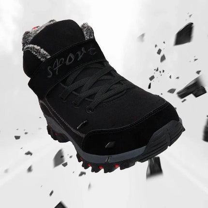 Bota de invierno negra para mujer, suela antideslizante, ideal para clima frío, estilo deportivo y moderno.