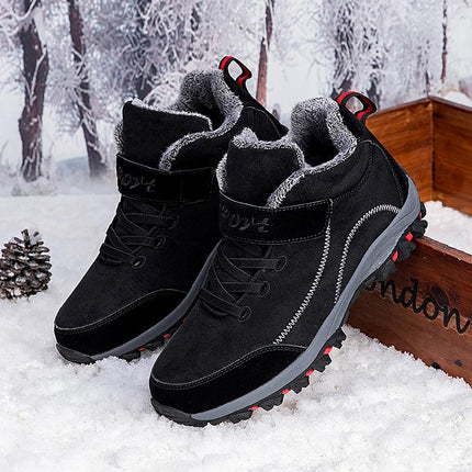 Botas negras de invierno para mujeres, forradas en lana, ideales para nieve, estilo outdoor, suela antideslizante.