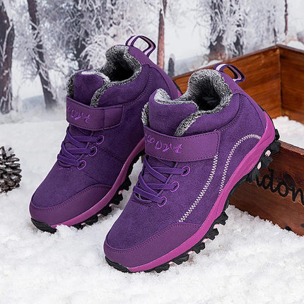 Botas cálidas de invierno para mujeres, color violeta, material sintético, ideal para clima frío, estilo moderno.