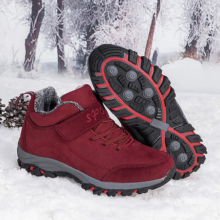 Botas de invierno para mujeres, color bordó, con suela antideslizante y forro cálido, ideales para nieve.