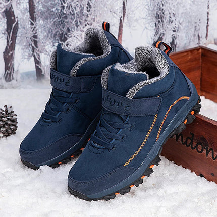 Botas de invierno para mujeres, azul oscuro, con interior forrado de piel sintética, ideal para climas fríos.