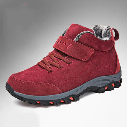Botas rojas de invierno para mujeres, material de ante, suela antideslizante, interior forrado cálido.