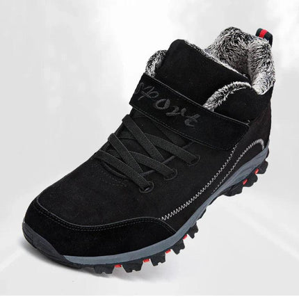 Bota de invierno negra para mujer, con forro cálido y suela antideslizante, ideal para el clima frío.