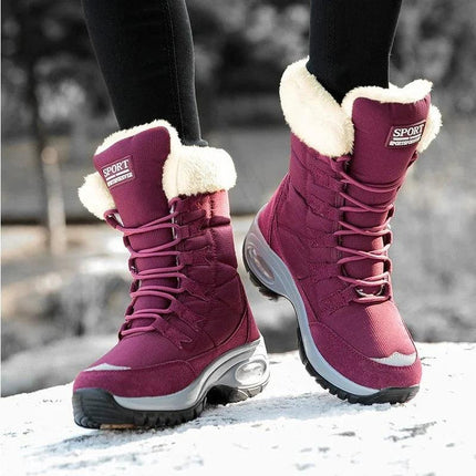 Botas de invierno rojas para mujer, material aislante, con suela antideslizante, ideales para nieve.