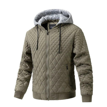 Campera Alpen puffer unisex verde oliva, rellena de algodón, puños acanalados, ideal para el frío intenso.