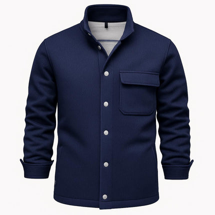 Campera Aspen azul para adultos, poliéster texturizado, cierre de botones, forro de microfibra, ideal media estación