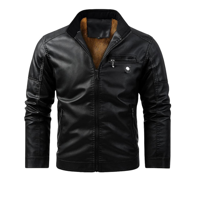 Campera negra de cuero genuino para hombre, diseño moderno y sostenible, ideal para un look con actitud.