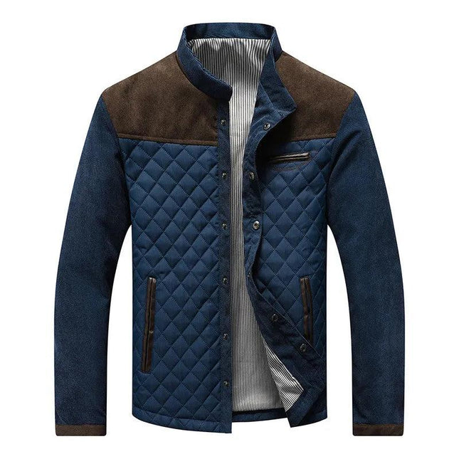 Campera Balix azul para hombre, confeccionada en algodón grueso con detalles en marrón, ideal para el frío.