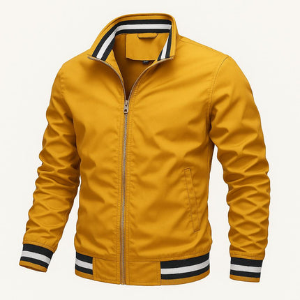 Campera Bomber OutdoorPro para hombres, color amarillo, resistente al viento e impermeable, con cuello alto y cremallera.