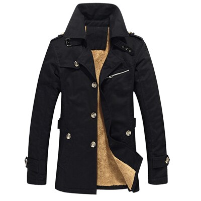 Campera negra de abrigo para hombres, con interior de lana beige, ideal para el invierno en Argentina.