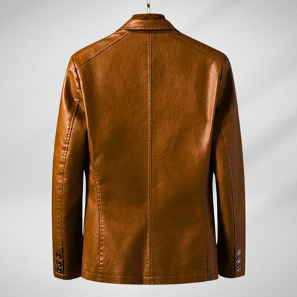 Campera de cuero marrón Bront para hombres, corte entallado, estilo clásico con doble bolsillo, oferta especial 15% OFF.