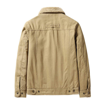 Campera casual hombre beige, algodón gabardina, forrada sherpa térmico, estilo urbano, ideal días fríos.