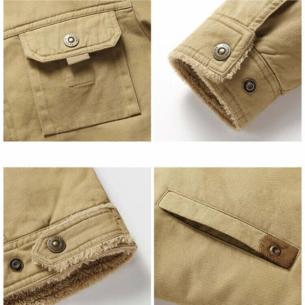 Campera Casual Dublin para hombre, color beige, en algodón gabardina con interior térmico sherpa, detalle de bolsillos y cierres.