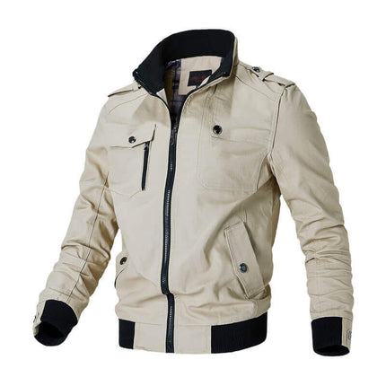 Campera casual Marshall beige para hombre, algodón resistente, con cierres y botones, estilo moderno y funcional.