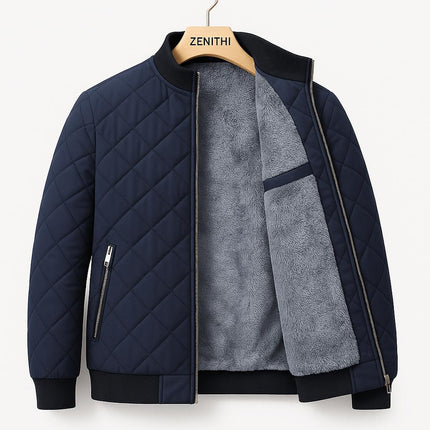 Campera casual azul de poliéster para hombre, con forro polar y relleno sintético, ideal para el frío.