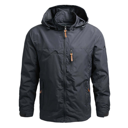 Campera cortavientos militar impermeable para hombre, color negro, ideal para actividades al aire libre en Argentina.