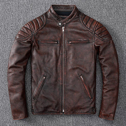 Campera de cuero marrón oscuro para hombre, hecha de 100% vacuno, diseño moderno, ideal para estilo casual.
