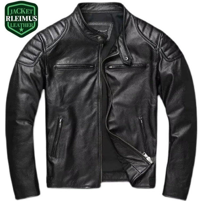 Campera de cuero negro 100% vacuno para hombre, diseño moderno con cierre, ideal para un look casual y elegante.