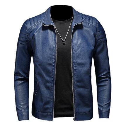 Campera de cuero azul slim para hombres, diseño moderno y elegante, ideal para destacar con estilo.