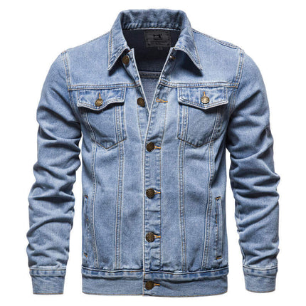 Campera de jean azul clásico para hombre, estilo elegante, ideal para looks casuales y urbanos, material resistente.