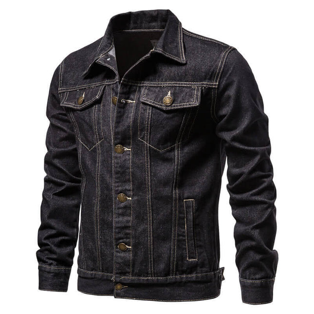 Campera de jean negro clásico para hombre, estilo elegante, material resistente, ideal para temporada de otoño.