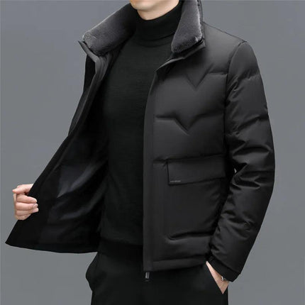 Campera Nilen negra para hombre, invierno, cuello desmontable con plumas, abrigo elegante y casual, ideal para el frío.