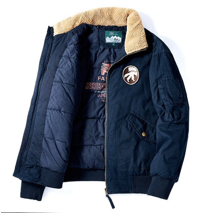 Campera Outwear Bombard azul oscuro, algodón, cuello beige, estilo piloto, para hombres, moda casual y funcionalidad.