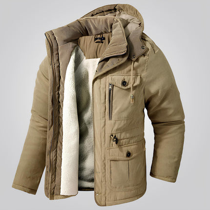 Campera marrón hombre, material respirable, interior afelpado, protección térmica hasta 0°C, diseño moderno y elegante.