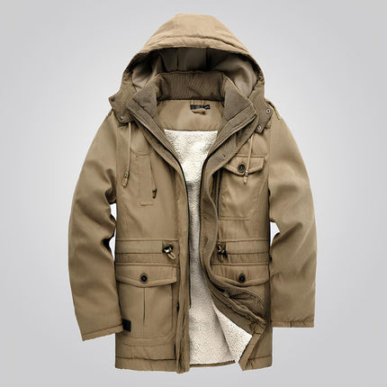 Campera beige para hombre, interior afelpado, protección térmica, ideal para climas fríos, diseño moderno.
