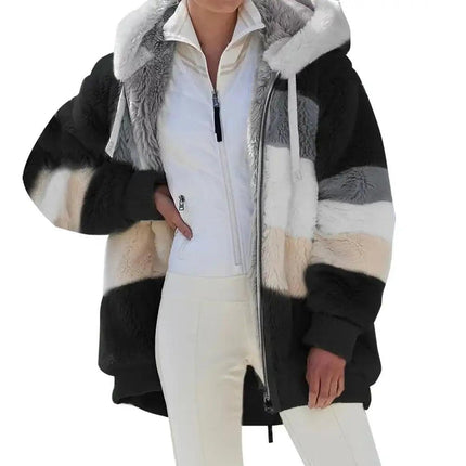 Campera oversize mujer, abrigo felpa multicolor, diseño cachemira, estilo urbano, ideal para días fríos.