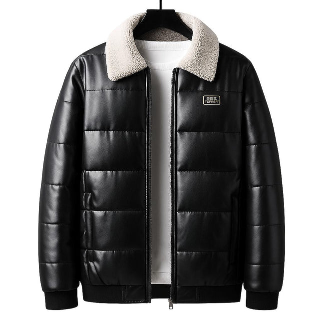 Campera puffer Caparin negra de hombre, con relleno de algodón y cuello de cordero, ideal para invierno.