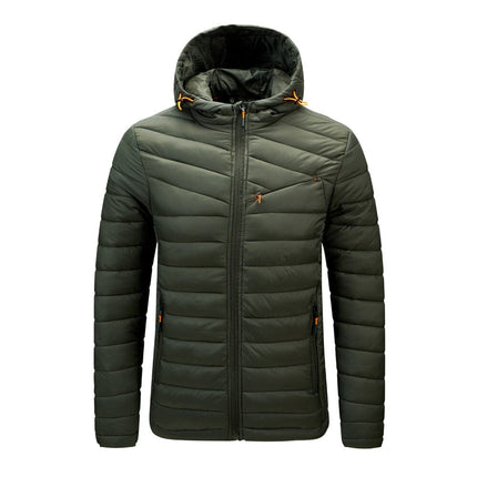 Campera puffer verde para hombre con capucha, diseño acolchado, ideal para invierno, tamaños S a 2XL.