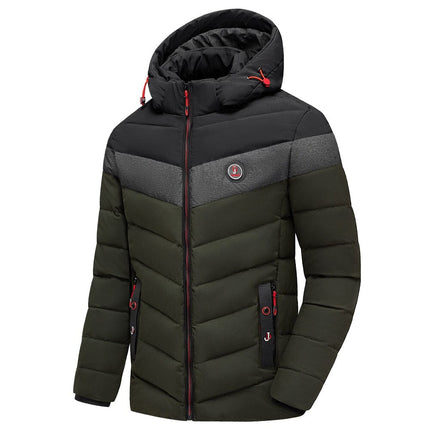 Campera térmica para hombre de color verde y negro, relleno aislante, capucha ajustable, ideal para -10 °C.