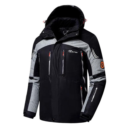 Campera térmica para hombre, diseño negro y gris, resistente a -30°C, ideal para nieve y frío extremo.