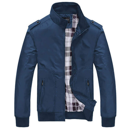 Campera masculina William Elegance, azul, forro a cuadros, ideal para otoño-invierno.