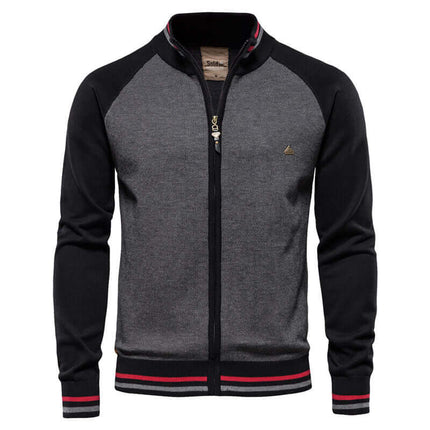 Cardigan para hombre, material de algodón, color gris y negro, diseño moderno, estilo Madrid.