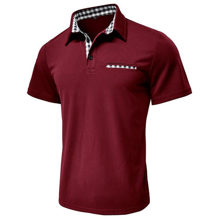 Chomba Hudson Gingham de algodón peinado bordeaux, cuello y bolsillo vichy, corte entallado, estilo elegante relajado para hombres.