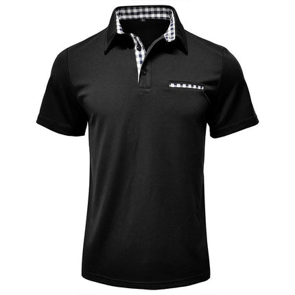 Chomba negra Hudson Gingham para hombres, algodón peinado, detalles cuadro vichy en cuello y bolsillo, corte entallado elegante.