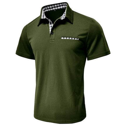 Chomba verde Hudson Gingham para hombre, algodón peinado elástico con detalles cuadro vichy en cuello y bolsillo.