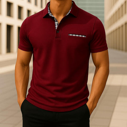 Chomba Hudson Gingham de algodón peinado, color bordó, con detalles vichy, para hombres, ideal para un look elegante y relajado.