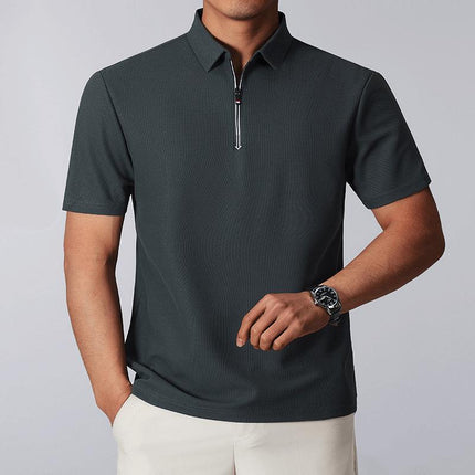 Chomba Julian Quarter-Zip de algodón mezcla, color oscuro, para hombres, con cierre hasta un cuarto y cuello estructurado.