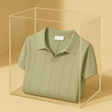 Chomba Kensington verde oliva de rayón, diseño entallado, cuello abierto. Ideal para hombres en días cálidos.