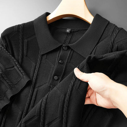 Polo Saint Jacques para hombres, color negro, tejido de punto chevrón, mezcla de algodón, estilo refinado y cómodo.